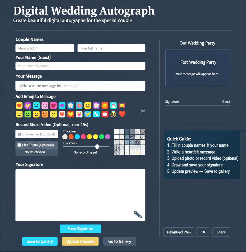 Otobex Wedding Autograph interface