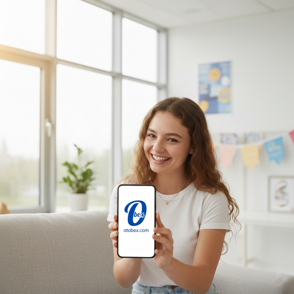 girl showning otobex.com logo on ph